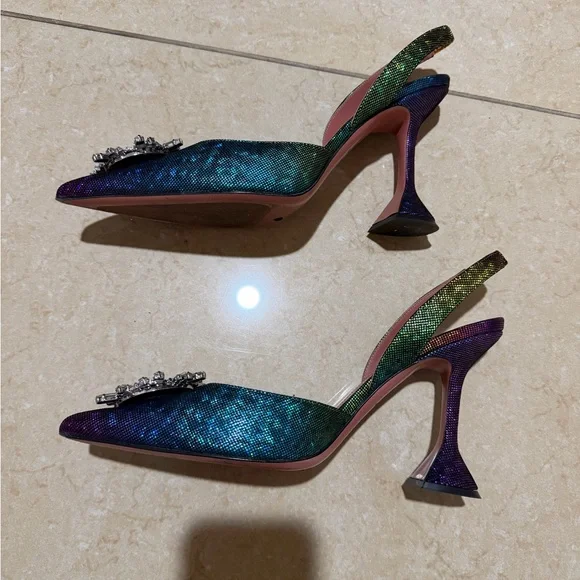 Amina Muaddi Begum Slingback Heels, metal rainbow color - Picture 3 of 10